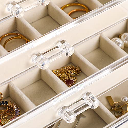 Frebeauty Acrylic Jewelry Organizer Earring Organizer Box with 5 Drawers Earring Holder Organizer with Velvet Trays Clear ...
