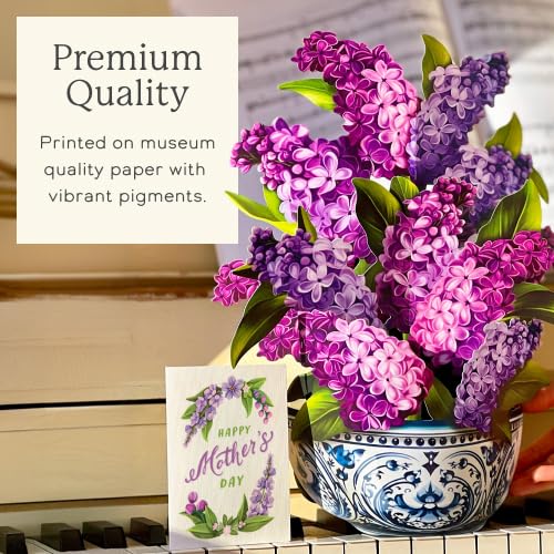 Freshcut Paper Mother's Day Garden Lilacs Pop Up Cards, 12 Inch Life Sized Forever Flower Bouquet 3D Popup Greeting Card, ...