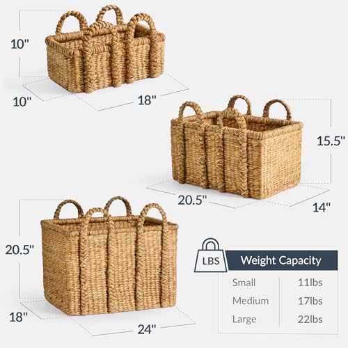 Best Choice Products 3Pc Shelf Baskets, Small, Large and XL Chunky Woven Wicker Rattan Storage Baskets w/Braided Handles, ...