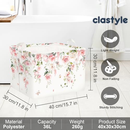 Clastyle Flower Girl Book Storage Basket Spring Summer Floral Women Clothes Organizer Bin Parents Gift Toy Box for Bedroom...
