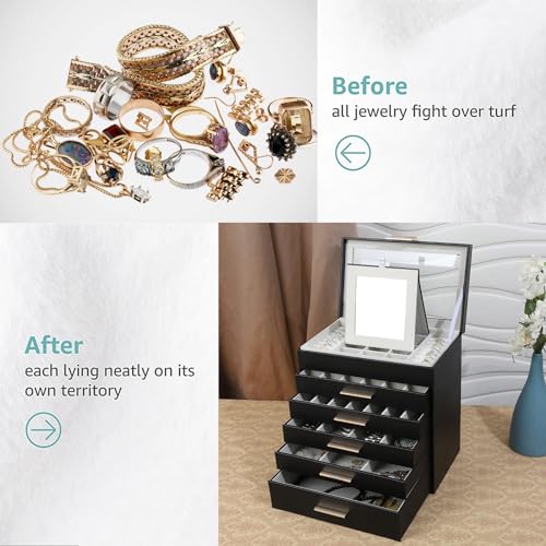 BOOVO Jewelry Boxes for Women, White and Black 6 Layer Large Jewelry Box for Necklace, Bracelet, Earrings, Rings Storage, ...