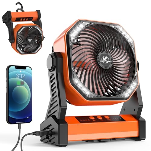 KITWLEMEN 20000mAh Battery Powered Camping Fan - 58H Max Cooling, Rechargeable Battery Operated Desk Fan with 4 Speeds, Br...