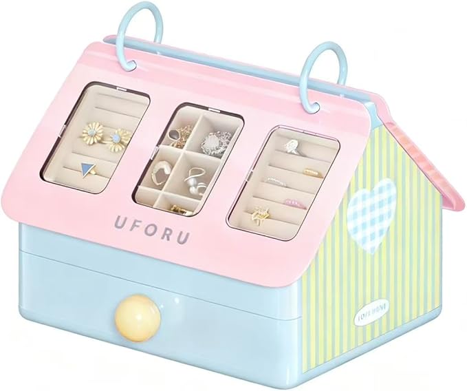 Reflygen Lovely Jewellery Storage Box,Multi-Compartment Clear Window For Earrings,Rings,Necklaces,Portable Desktop Storage...