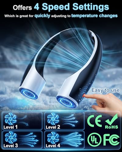 Rohent Portable Hands-Free Neck Fan - 4000mAh Battery, USB-C Rechargeable, Ultra-Quiet, 4 Adjustable Speeds – Perfect for ...