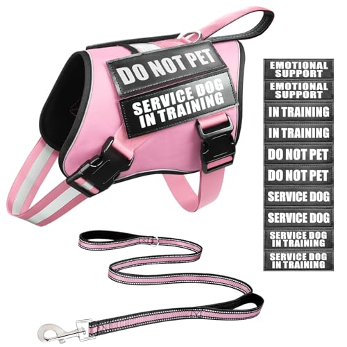 MOOGROU Service Dog Vest Harness and Leash Set+10 Patches,No Pull&Easy Walk Reflective Dog Harness with Soft Padded Handle...