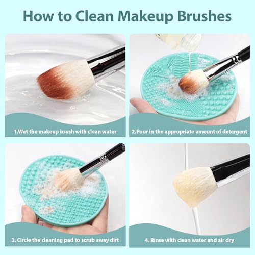 Makeup Brush Cleaner Mat,Silicone Cleaning Pad with Suction Cup,Portable Washing Tool with Textured Surface for Makeup Cos...