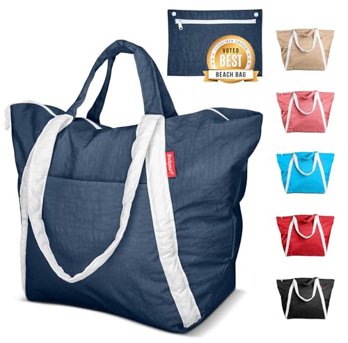 Bodysurf Beach Bags Waterproof Sandproof - Packable Foldable Nylon Zipper Tote Bag for Travel Lightweight, Pool, Boat, Cruise