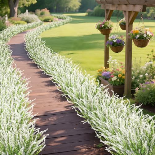 Ouddy Decor 12 Bundles Artificial Lavender Fake Flowers Faux Plastic Plants for Home Wedding Kitchen Garden Patio Window B...