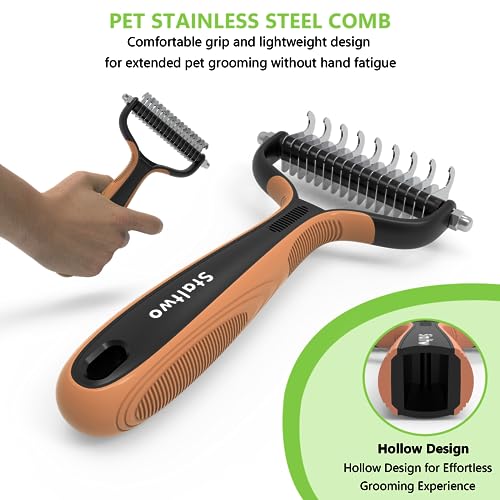 Staltwo Deshedding Dog Brush for Shedding - 2-in-1 Professional Undercoat Rake and Furminator for Dogs | Shedding Control ...