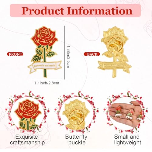 50 Sets Rose Pins Bulk Funeral Favors for Guests,Memorial Gifts Celebration Of Life,Sympathy Gifts Funeral Flowers Pin for...