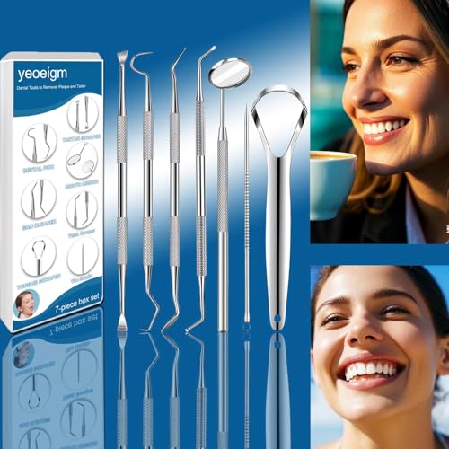 7pcs Dental Tools, Dental Pick Teeth Cleaning Tools Hygiene Kit, Professional Stainless Steel Tooth Scraper Plaque Tartar ...