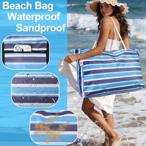 CaCTOUR Large Beach Bag Women,Beach Bags Waterproof Sandproof with Zipper Wet Pocket,Beach Tote Pool Bag for Swim Gym Travel