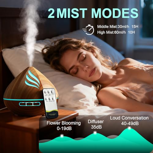 JcrAsZZF Essential Oil Scent Diffuser: 500ML Aroma Diffuser with Remote Control - 14 Colors LED & 2 Mist Modes - 4 Timer S...