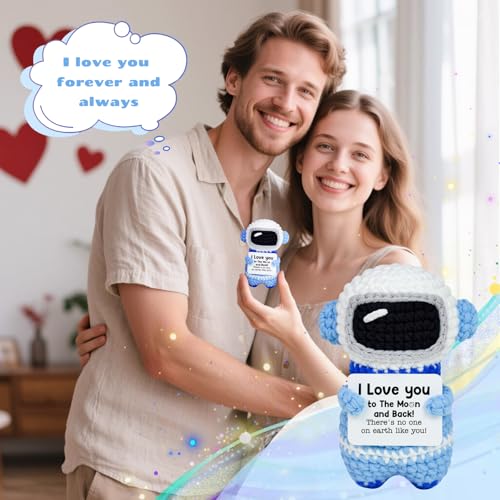 WoollyPearl Gifts for Him Her Boyfriend Girlfriend, to My Love Handmade Positive Crochet Astronaut, Valentines I Love You ...