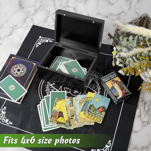 DRASTAR Small Keepsake Box, Black Wood Memory Box with Hinged Lids, Wooden Jewelry Storage Box,3x5, 4x6 Decorative Card Bo...