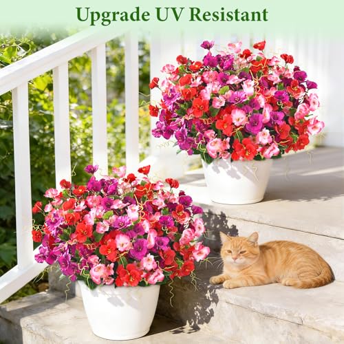 Yastouay Artificial Flowers for Outdoors UV Resistant, 12 Bundles Realistic Fake Outdoor Hibiscus Flowers Artificial Outdo...