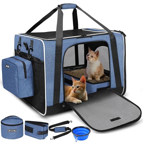 Petskd Extra Large Cat Carrier with Litter Box 24"x17"x17" for Medium Large Cat or 2 Small Cats, Collapsible Soft Sided Pe...
