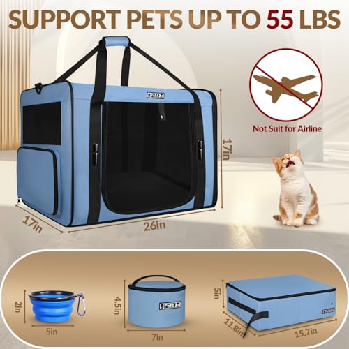 Petskd 26"x17"x17" Extra Large Cat Carrier with Litter Box for Large Cat or 2 Small Cats under 55LBS, Collapsible Soft Sid...