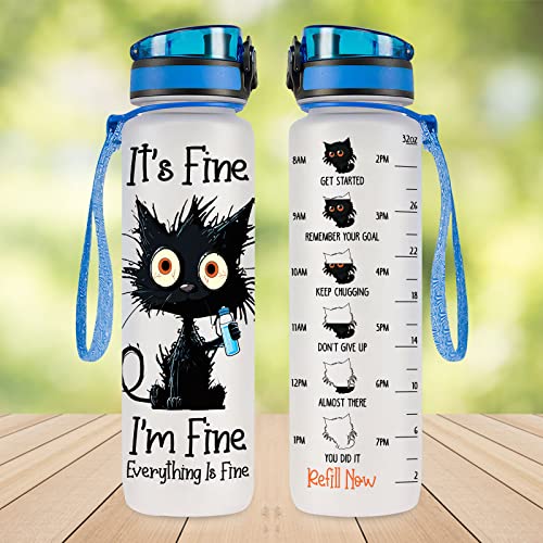 34HD Crazy Cat Water Bottle 32 oz Tritan Plastic, Its Fine Everything Is Fine Water Bottle, Funny Birthday Mothers Day Hal...