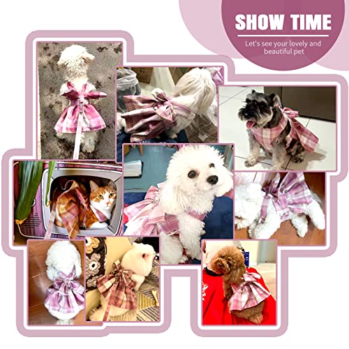 PETCARE Plaid Dog Dress Bow Tie Harness Leash Set for Small Dogs Cats Girl Cute Princess Dog Dresses Spring Summer Puppy B...