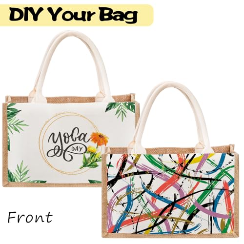 SOUJOY 6 Pack Burlap Tote Bags, Reusable Jute Gift Bags with Handles, Water Resistant Beach Bag, 14.7" x 9.8" x 4.5" Canva...