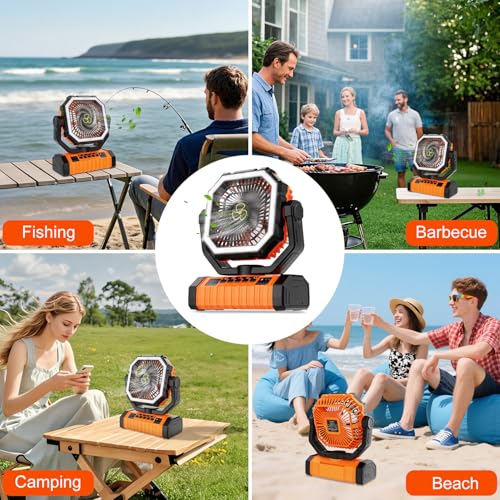 Camping Fan Rechargeable, 20000mAh Large Battery Powered Fans, 4 Speed Rechargeable Fan Portable with Remote, Cordless Bat...