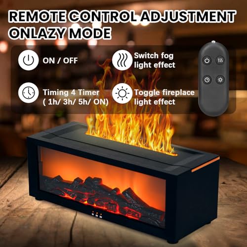 Fireplace Humidifier Diffuser, 7 Colors Flame Diffuser for Essential Oils, Fire Aroma Diffuser with Remote, Ultrasonic Air...