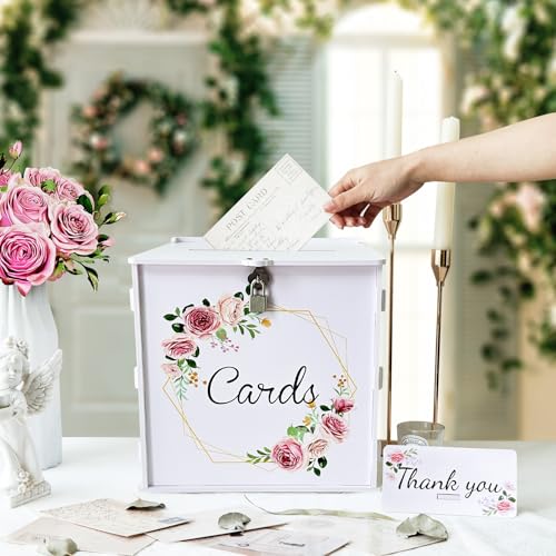 OurWarm White Wedding Card Box with Lock, PVC Gift Card Box for Wedding Decorations, Money Index for Party Honeymoon Fund ...