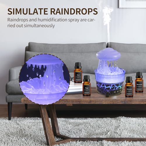 BOHOFAM Aroma Essential Oil Diffuser,Rain Cloud humidifier Simultaneously Water Drip and Air Mist,Rain Diffuser with 4 Hot...