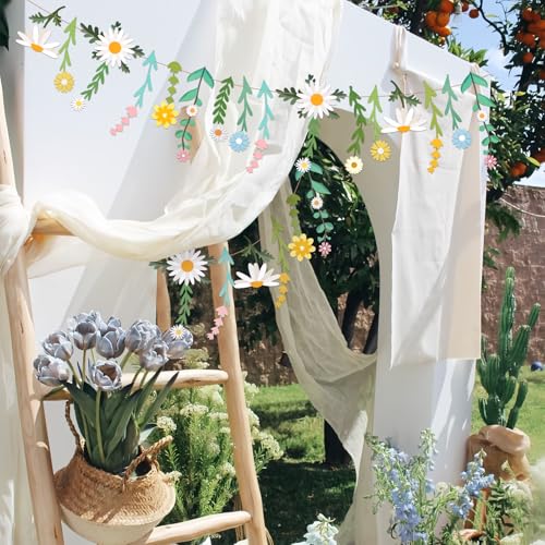 Daisy Flower Banner Wildflower Party Decorations Leaves Banner Paper Flower Garland Daisy Groovy for Wall Decoration Sprin...