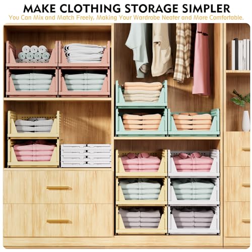 SNSLXH 5 Pack Stackable Closet Storage Basket, Multifunctional & Foldable Closet Organizer for Bathroom Kitchen Laundry Ro...