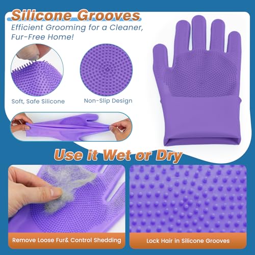 MIYIJHY 7PCS Dog Bath Brush | Pet Grooming Gloves | Storage Bag | Soothing Massage Rubber Comb with Adjustable Ring Handle...