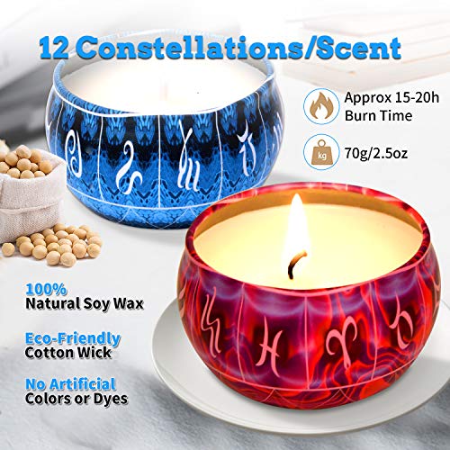 12 Constellations Scented Candles Gift Set 2.5oz Aromatherapy Candles Strong Fragrance Portable Travel Tin Jar Candles Gif...
