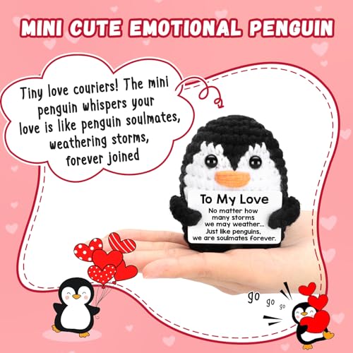 Gifts for Him Her Boyfriend Girlfriend, To My Love Handmade Crochet Mini Penguin Anniversary Birthday Gifts for Women Men,...