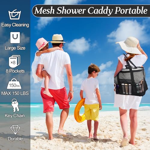 Hillban Large Beach Mesh Bags Bulk for Women Beach Tote Bag with 8 Pocket Zipper Waterproof Sandproof for Pool Cruise Ship