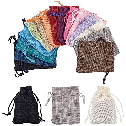 PH PandaHall 15 Color Burlap Gift Bags Drawstring Packing Pouches Bags 2.7x3.5'' Small Cloth Gift Bags Packing Storage Lin...
