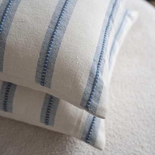 Cethom Boho Throw Pillow Covers 18x18 Set of 2, Beige and Blue Striped Decorative Pillow Cases for Couch Chair Bed, Textur...