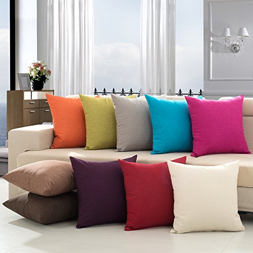 RainRoad Red Decorative Throw Pillow Cover for Sofa Couch Bedroom Car Cotton Linen Pillow Case Cushion Cover Set of 2,18x1...