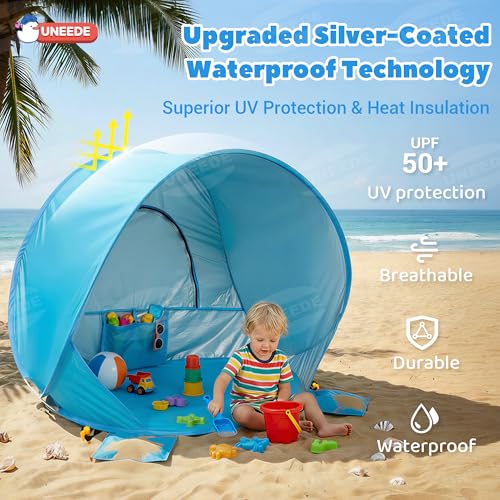 Baby Beach Tent Pop Up Baby Tent with UV Protection - Portable Infant Shade Canopy, Must-Have Beach Baby Essentials (Blue,...
