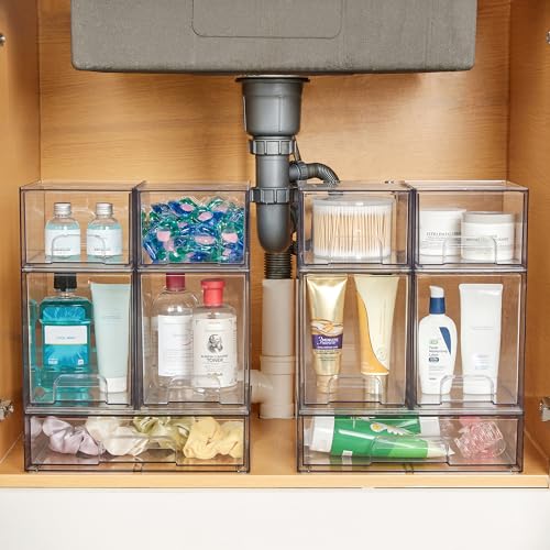 Vtopmart Clear Stackable Storage Drawers Set of 4, Plastic Organizer Bins for Makeup, Cosmetics, Beauty Supplies,Ideal for...
