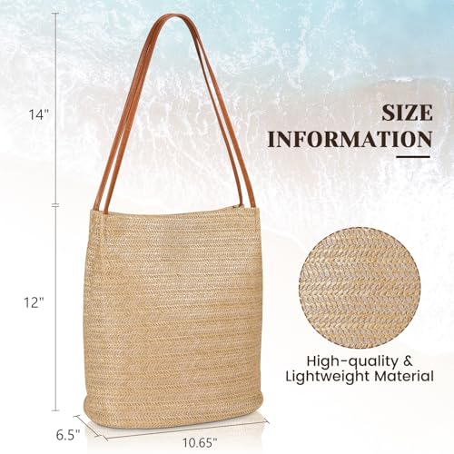 Tavaleu Straw Beach Bags for Women, Tote Handbag Shoulder Bag for Women, Beach Straw Purse Buckets Summer Fashion Hobo Bags