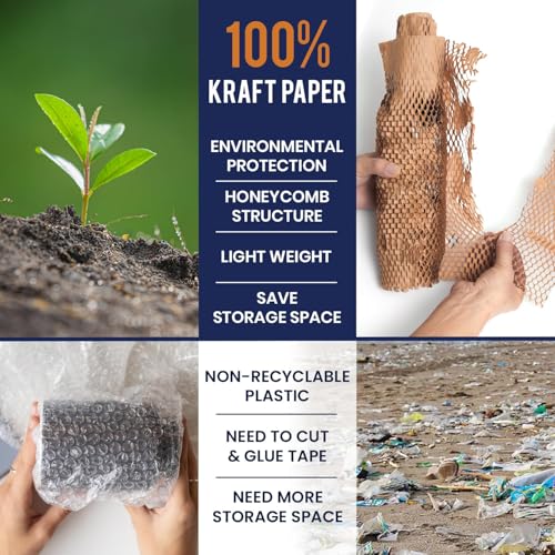 Honeycomb Packing Paper 12" x 150ft with Rope & 20 Fragile Stickers|Shipping & Moving Supplies|Small Business Packaging Su...