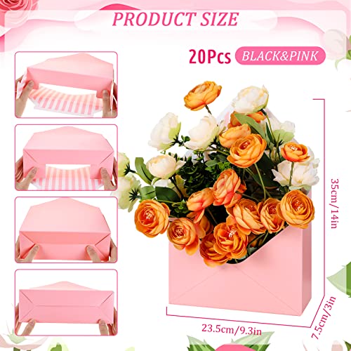 Outus 20 Pcs Mother's Day Floral Envelope Boxes Empty Paper Flower Bouquet Envelop Paper Boxes Pink Black Stripe Florist F...