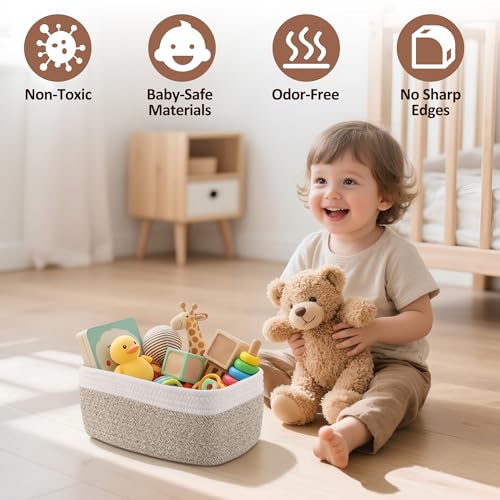 VIRETH HAUS 5-Pack Small Woven Rope Storage Baskets – 2 Sizes Organizer Bins for Closet, Shelf, Bookshelf, Nursery, Changi...