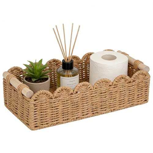 Upgraded Paper Rope Scalloped Edge Toilet Paper Storage Basket, Small Living Room, Bedroom Decor Baskets for Over Toilet S...