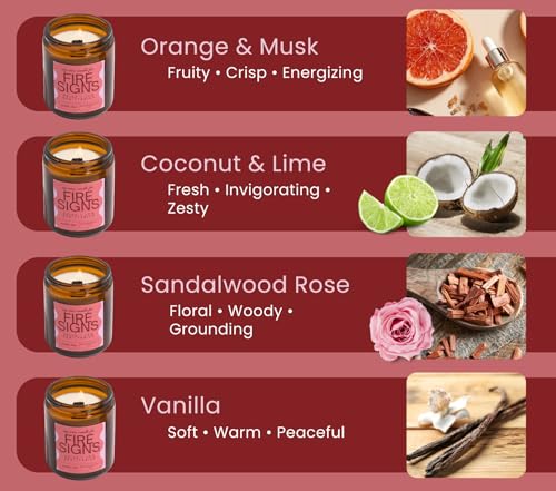 Aries, Leo, Sagittarius Gifts for Women - Wood Wick Candles, 4 Pack Small Scented Candles Set for Women. 6oz Natural Soy W...