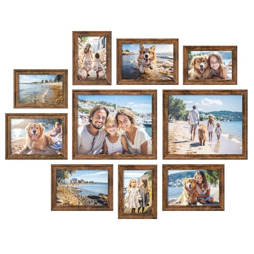 SONGMICS Picture Frames with 16 Mats, Set of 10 Collage Photo Frames, Two 8x10, Four 5x7, Four 4x6 Frames, Hanging or Tabl...