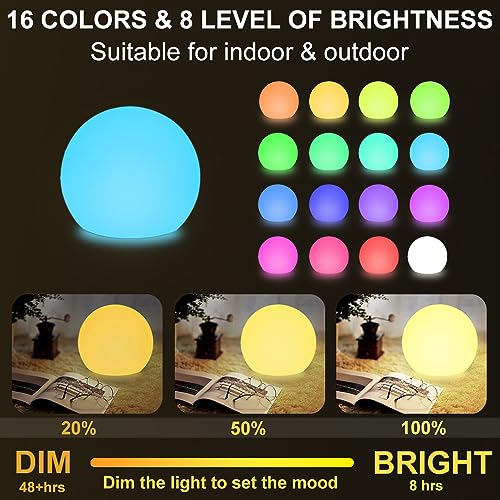 LED Globe Orb Light, 6-in LED Light Ball for Kid, 16 Dimmable Colors & 4 Modes Light Up Ball Mood Lamp w/Remote, Rechargea...