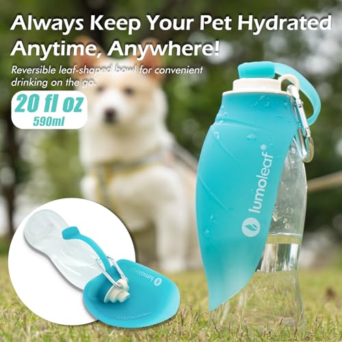 LumoLeaf Dog Water Bottle for Walking, Portable Pet Water Dispenser with Foldable Leaf Bowl – Lightweight Travel Bottle fo...