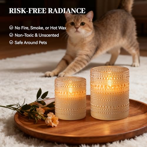Velsyn Dotted Glass Flameless Candles with Remote Timer, Real Wax Battery Operated LED Pillar Candles with 3D Flickering F...